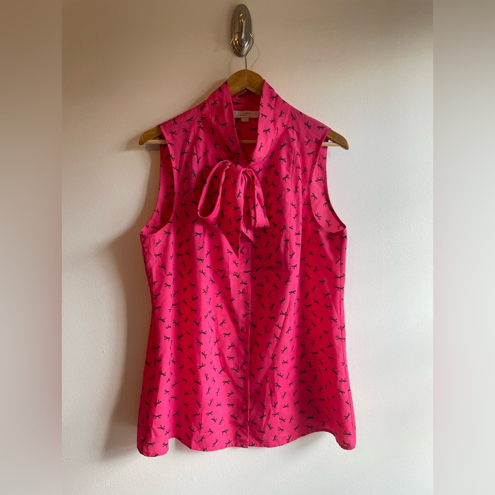 Ann Taylor Loft Sleeveless Pink Black Ribbon Shirt